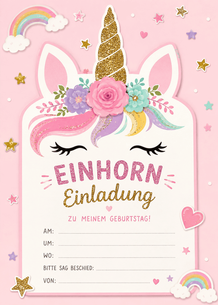 DIY Einladungskarten Einhorn -Party