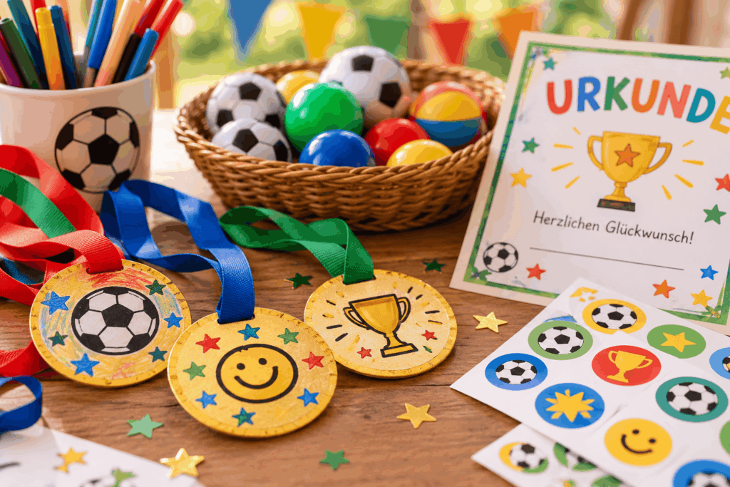Fußballparty mit Medaillen und Urkunde 